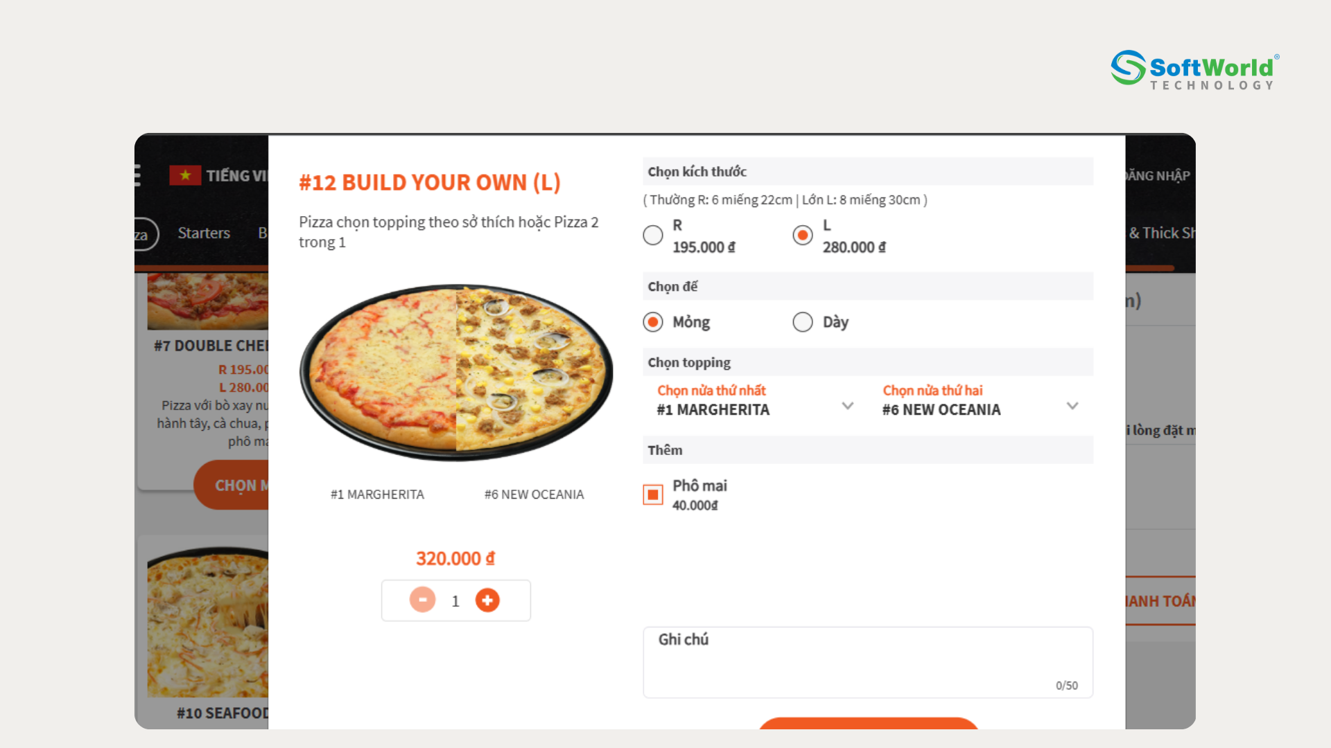 Tính năng Pizza tự chọn cùng giao diện bắt mắt tăng thuyết phục khách hàng 