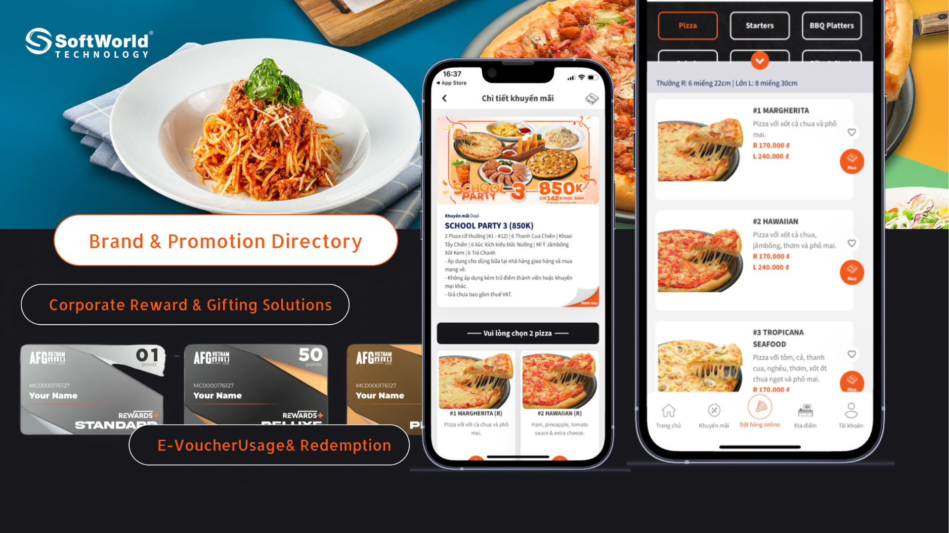 Giao diện Mobile App Al Fresco's đặt hàng và tích điểm phát triển bởi SoftWorld