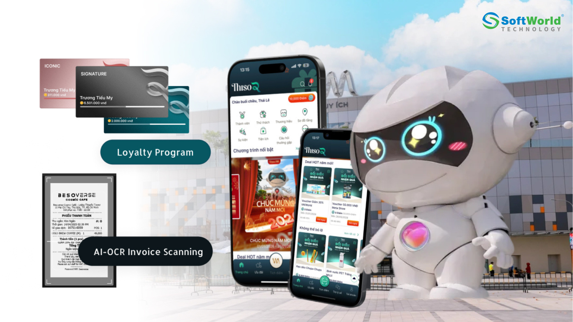 Ứng dụng Thiso Mall tích hợp AI OCR quét hóa đơn tích điểm tự động được phát triển bởi SoftWorld