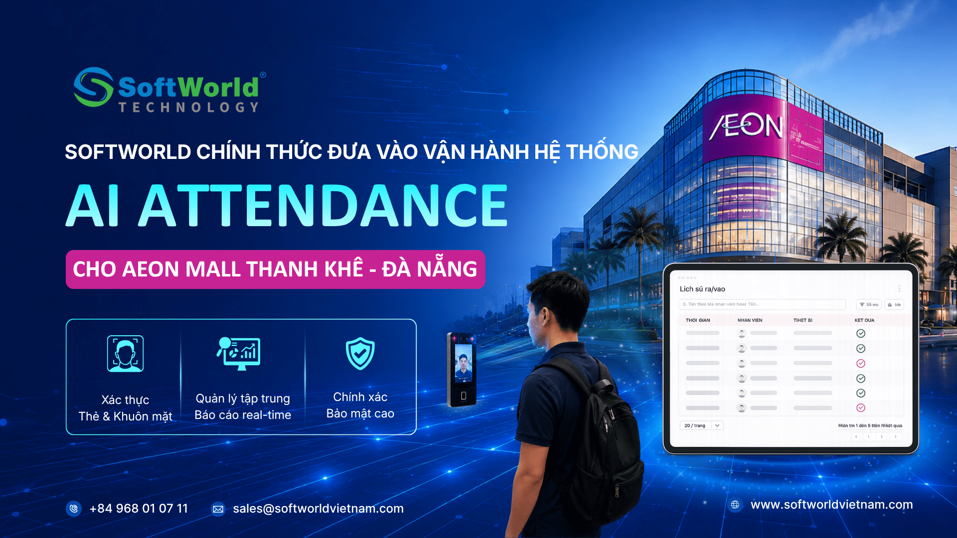 SoftWorld chính thức đưa vào vận hành hệ thống AI Attendance cho AEON Mall Thanh Khê - Đà Nẵng